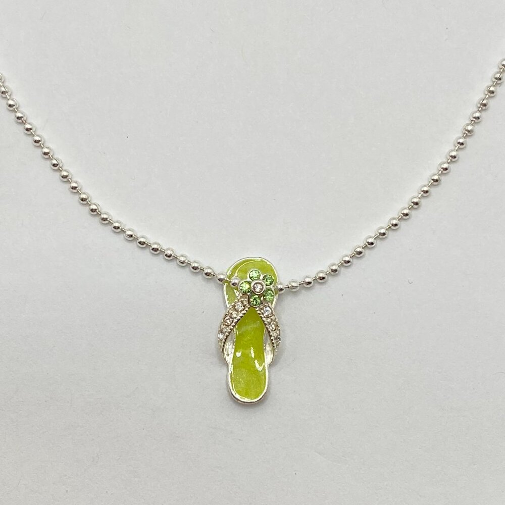 Vintage Avon Sandal Rhinestone Pendant on Silver Tone Chain Necklace Summer Lime
